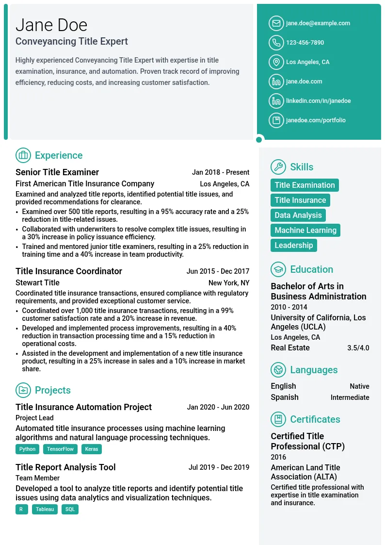 Conveyancing Title Expert resume example