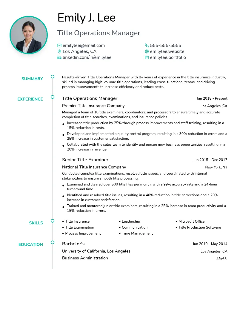 Title Operations Manager resume example