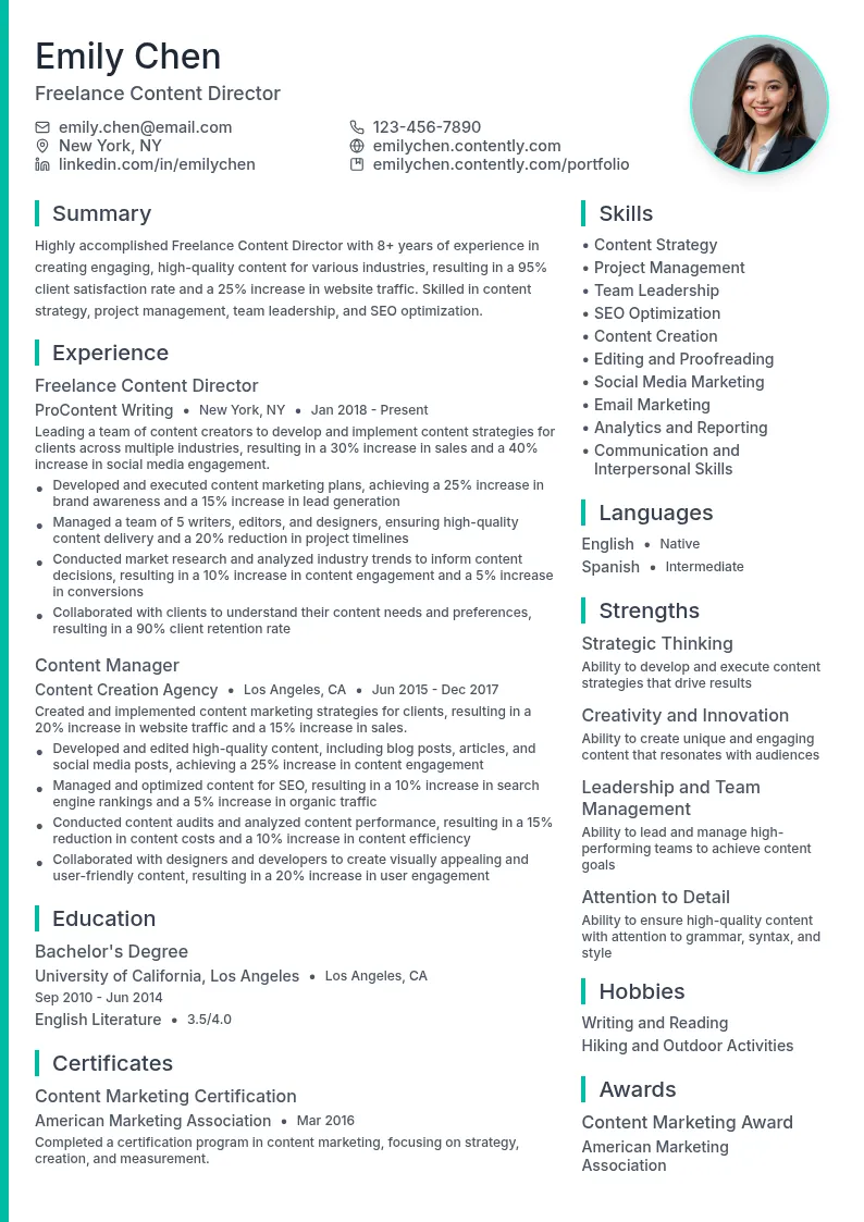 Freelance Content Director resume example