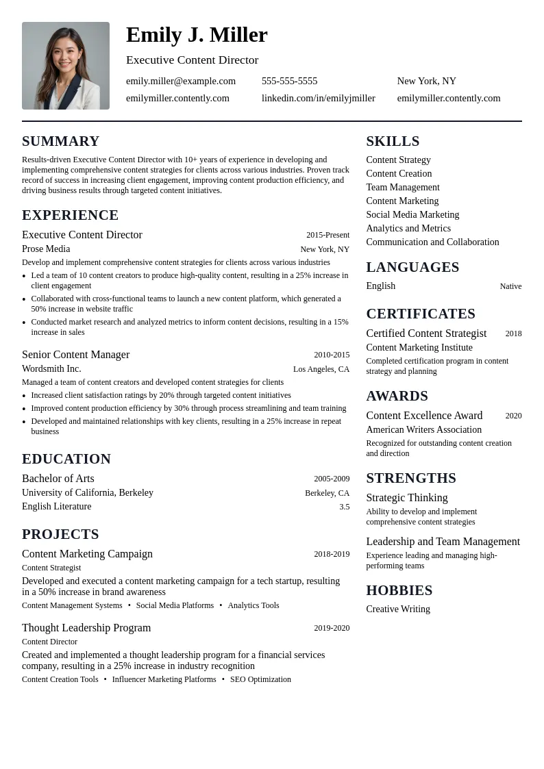 Executive Content Director resume example
