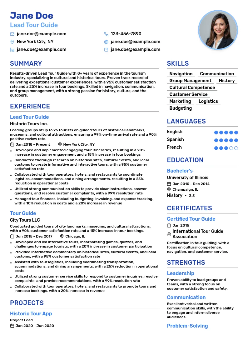 Lead Tour Guide resume example
