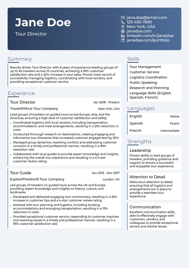 Tour Director resume example