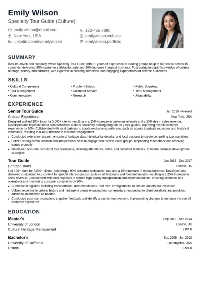 Specialty Tour Guide (Culture) resume example