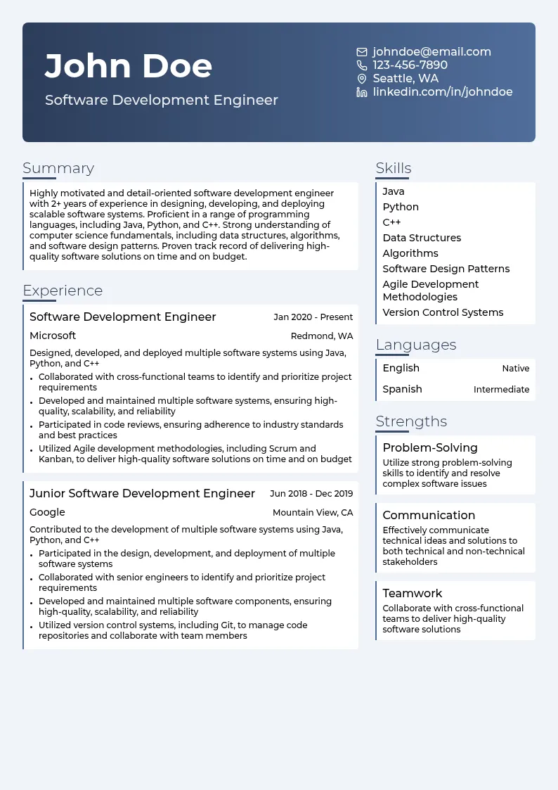SDE-1 Amazon resume example
