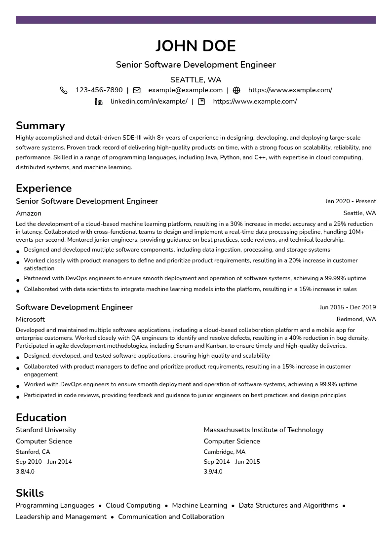 SDE-III Amazon resume example