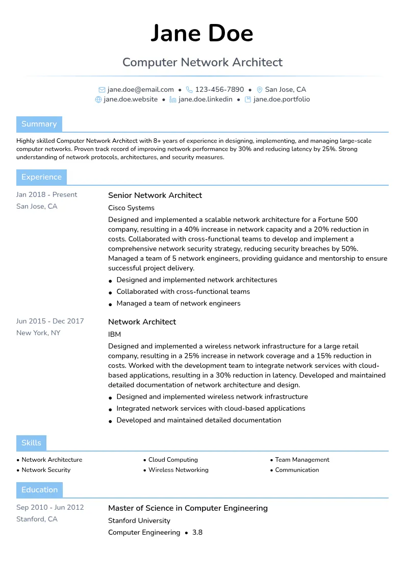 Computer Network Architect resume example