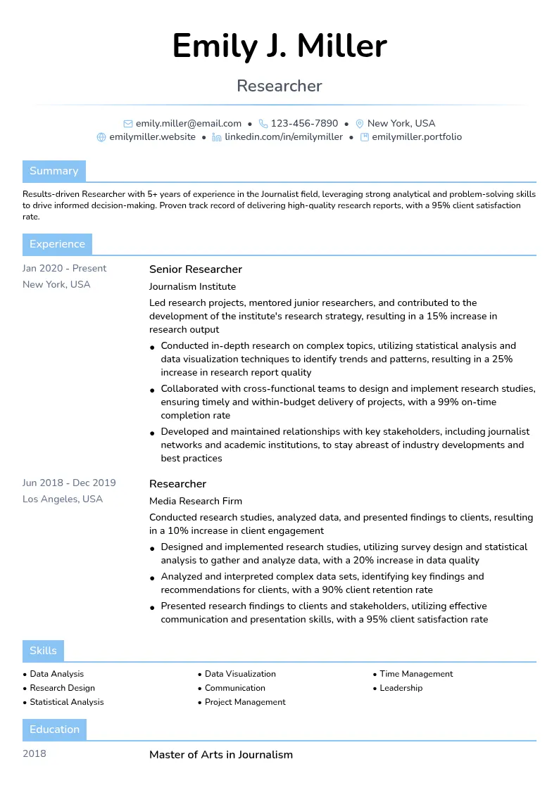 Researcher resume example