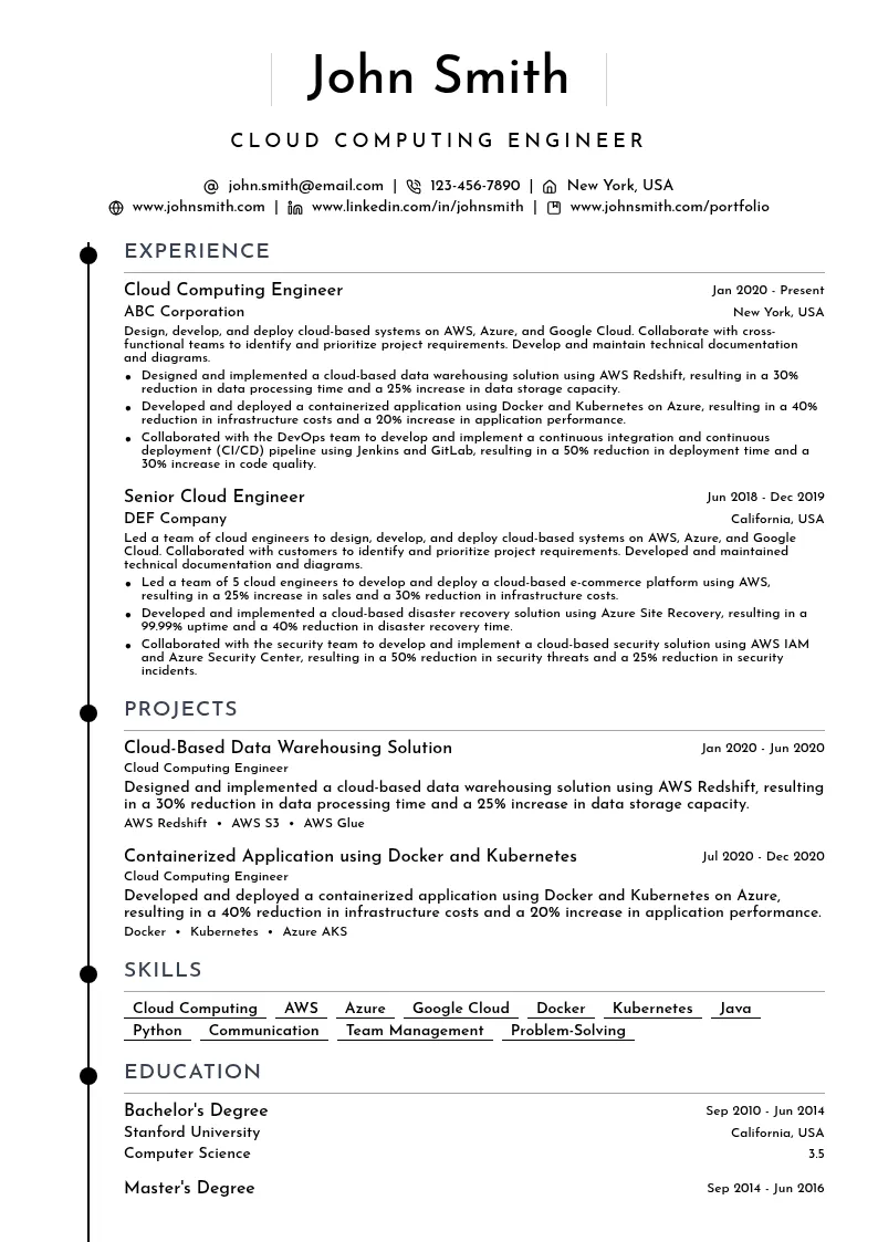 Cloud Computing Engineer resume example