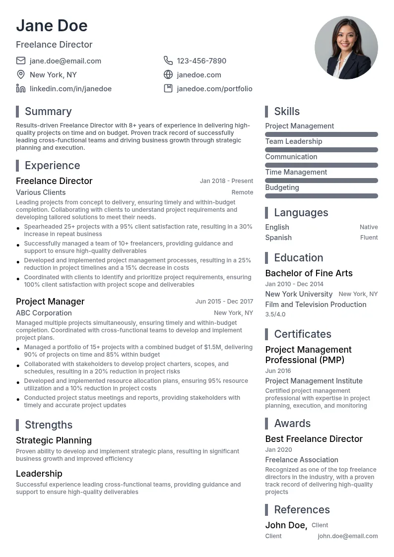 Freelance Director resume example