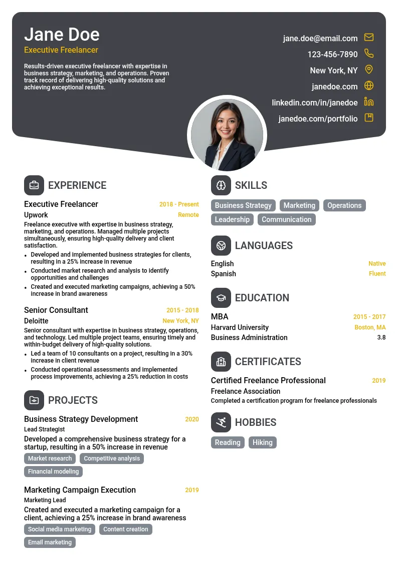 Executive Freelancer resume example