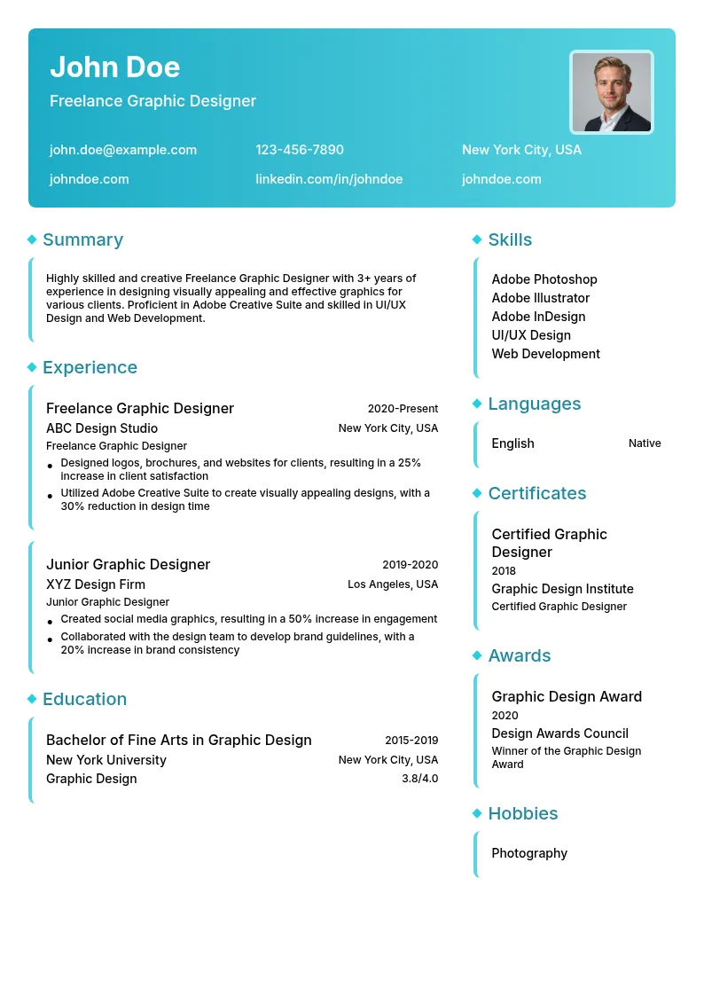 Freelance Graphic Designer resume example