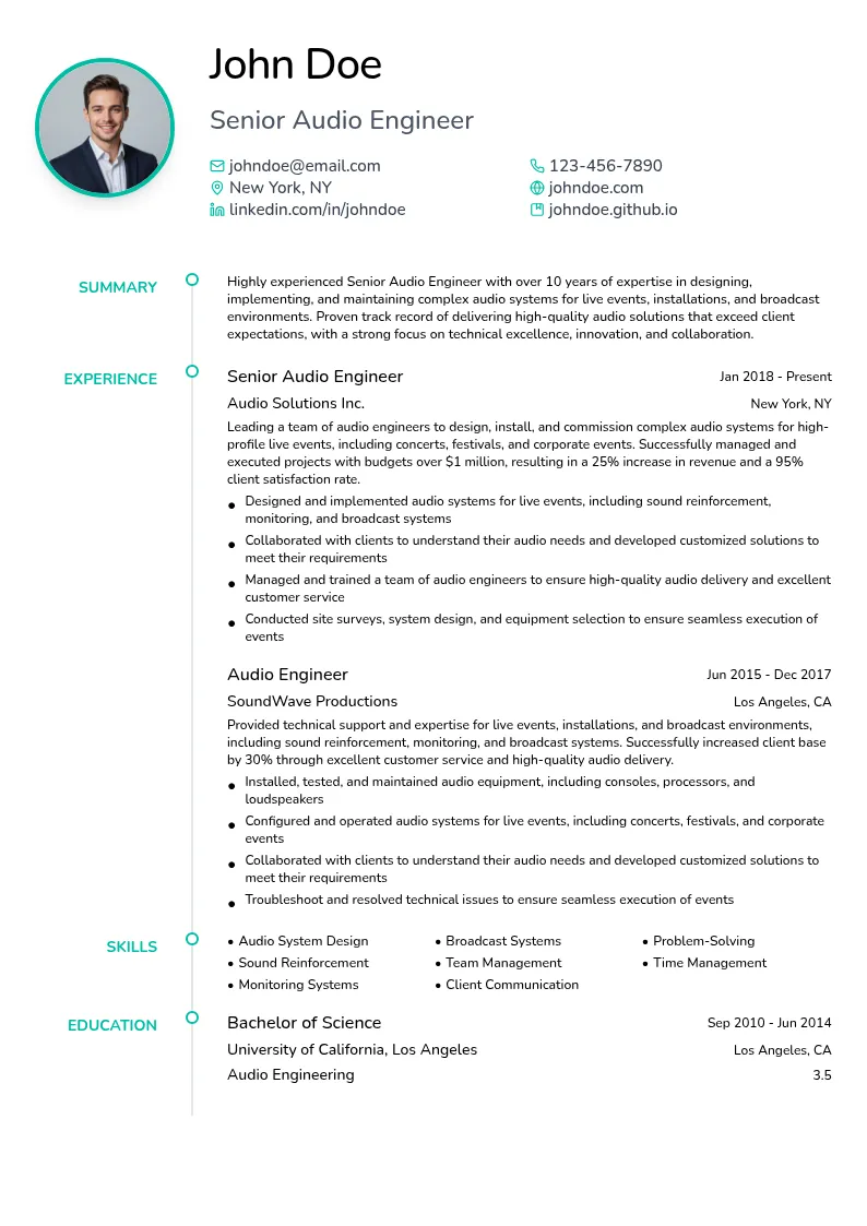 Senior Audio Engineer resume example