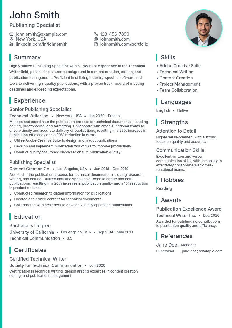 Publishing Specialist resume example