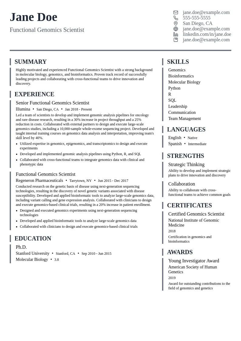 Functional Genomics Scientist resume example