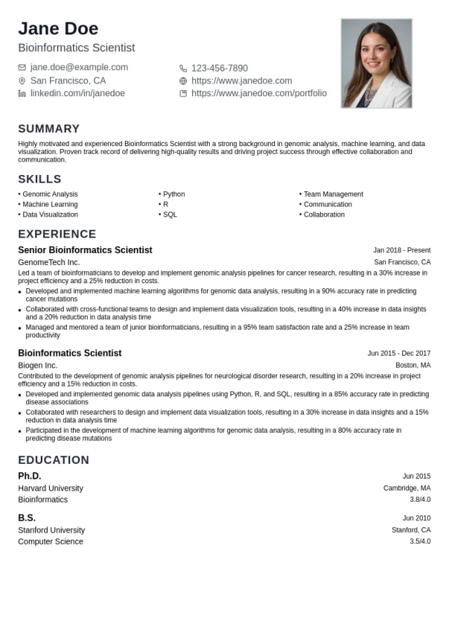 Bioinformatics Scientist resume example