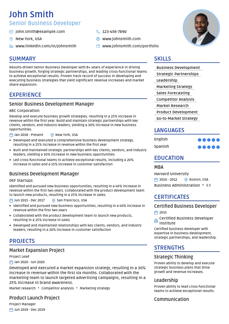 Senior Business Developer resume example