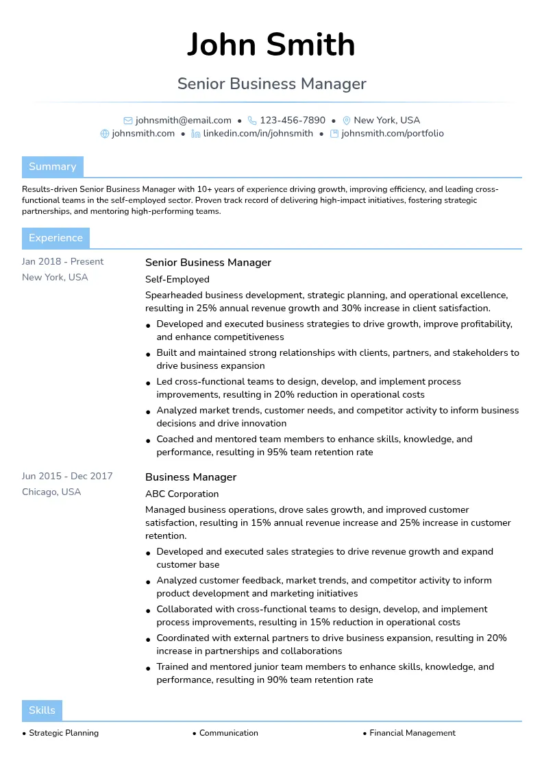 Senior Business Manager resume example