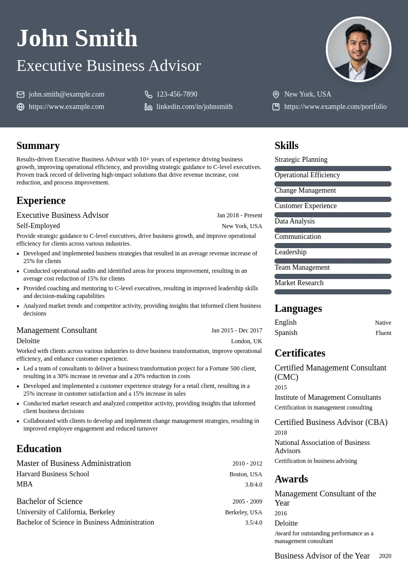 Executive Business Advisor resume example