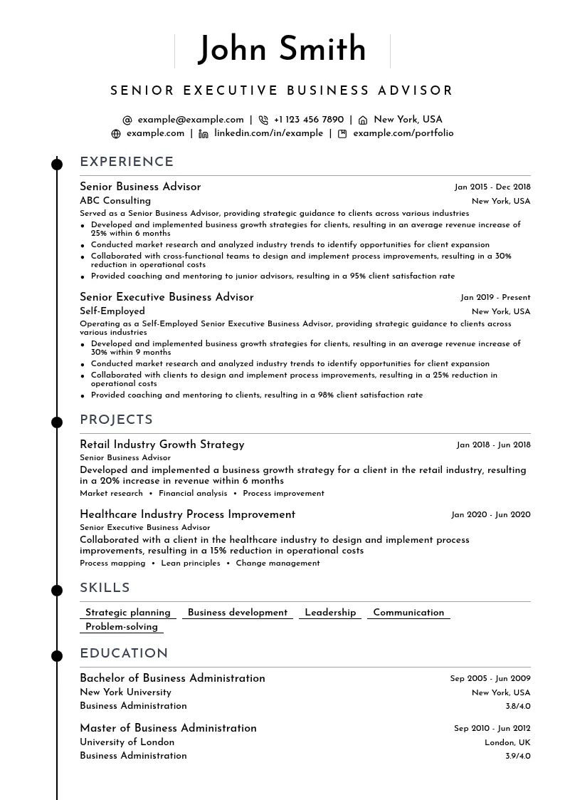 Senior Executive Business Advisor resume example