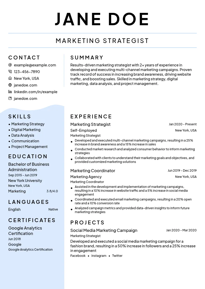 Marketing Strategist resume example
