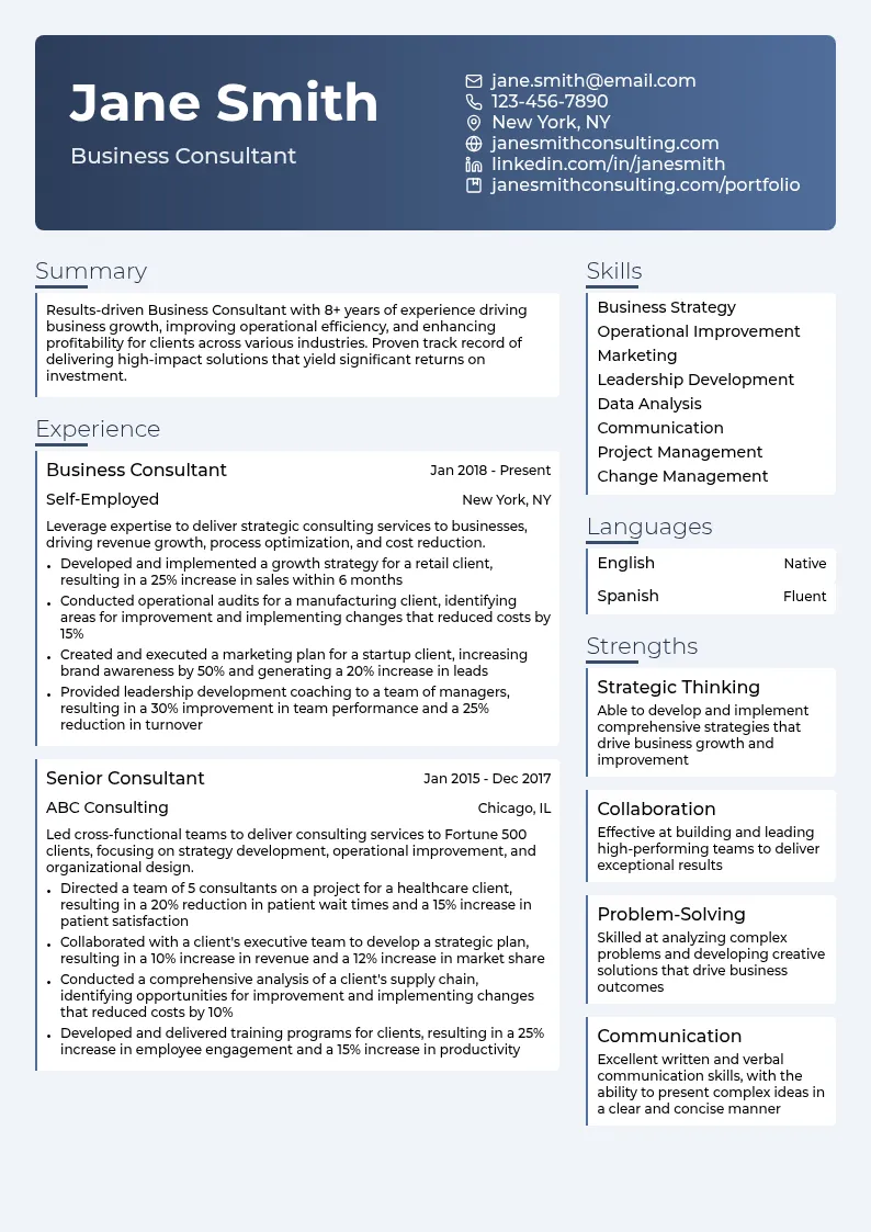 Business Consultant resume example