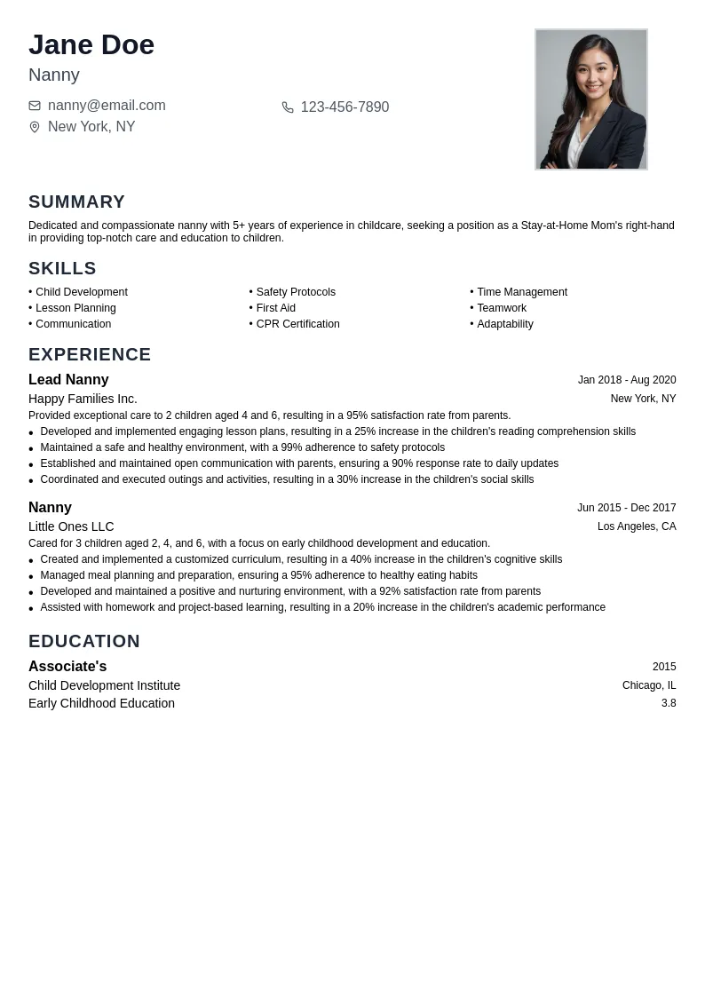 Nanny resume example