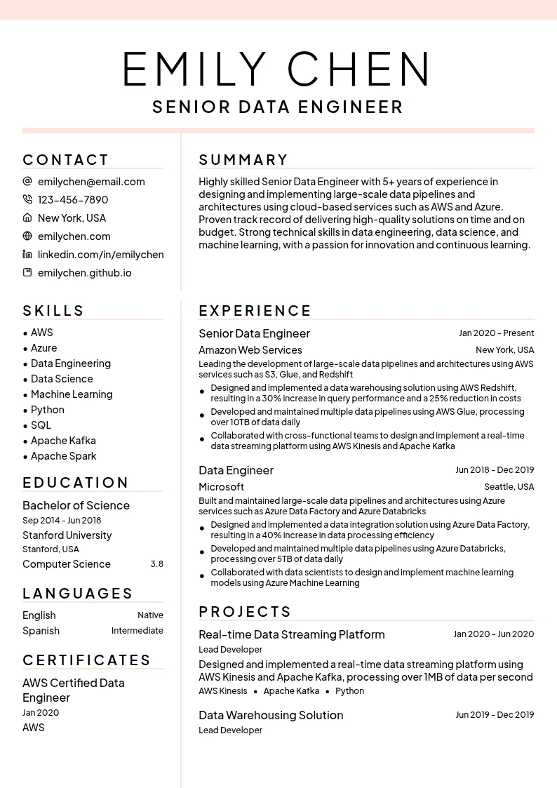 Senior Data Engineer resume example