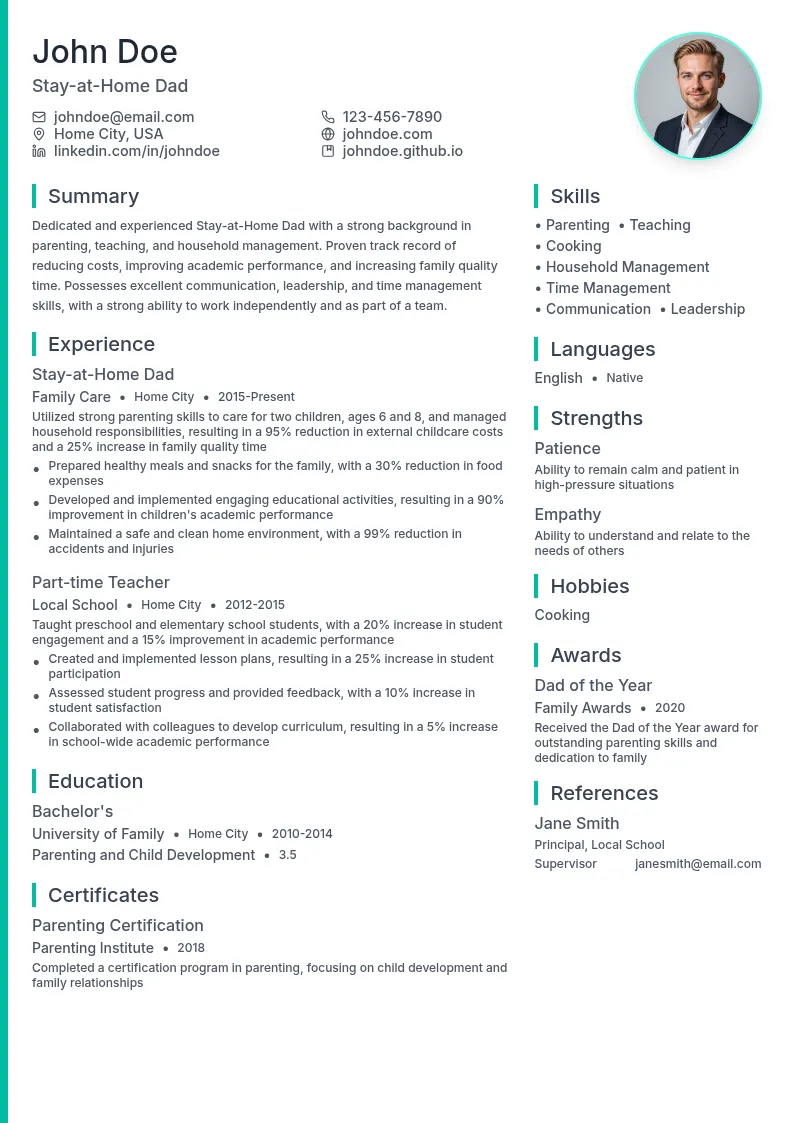 Stay-at-Home Dad resume example