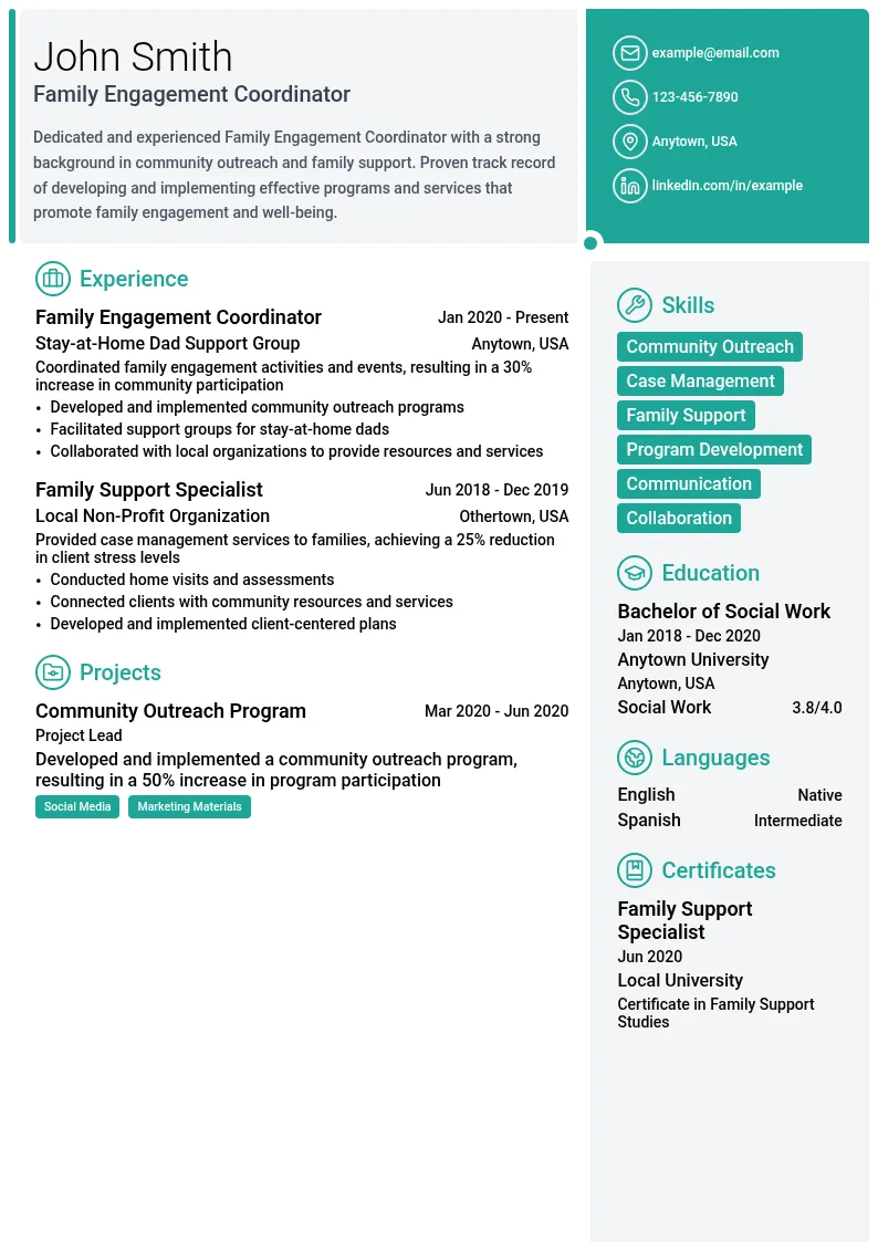 Family Engagement Coordinator resume example