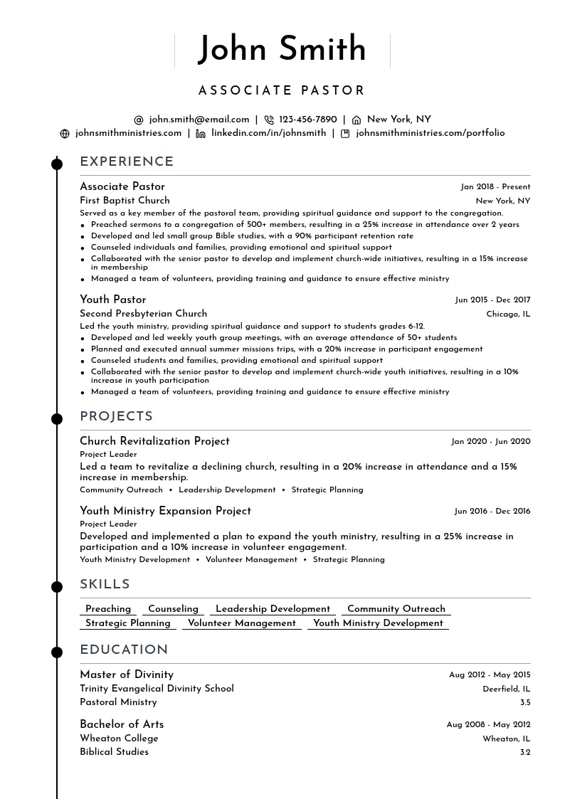 Associate Pastor resume example