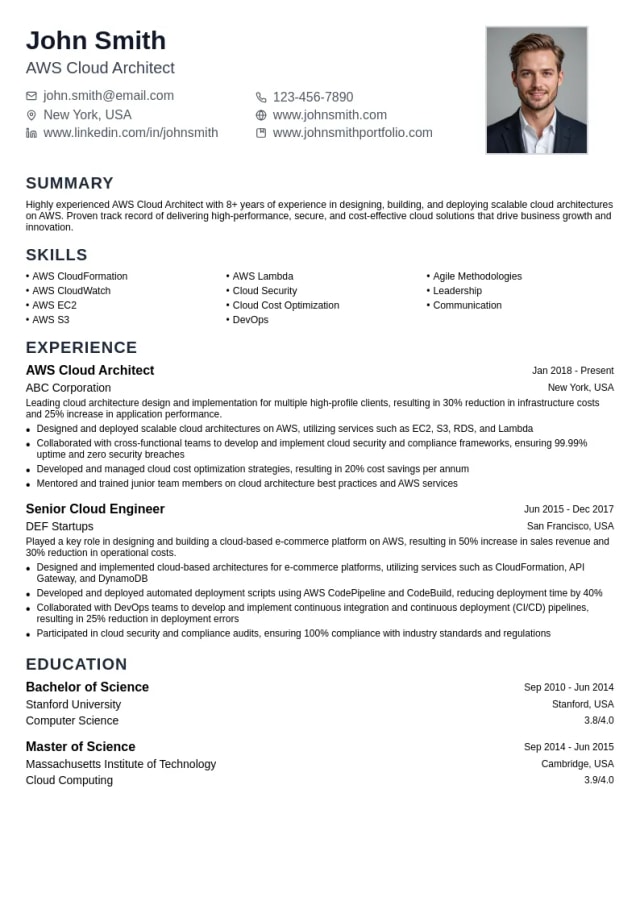 AWS Cloud Architect resume example