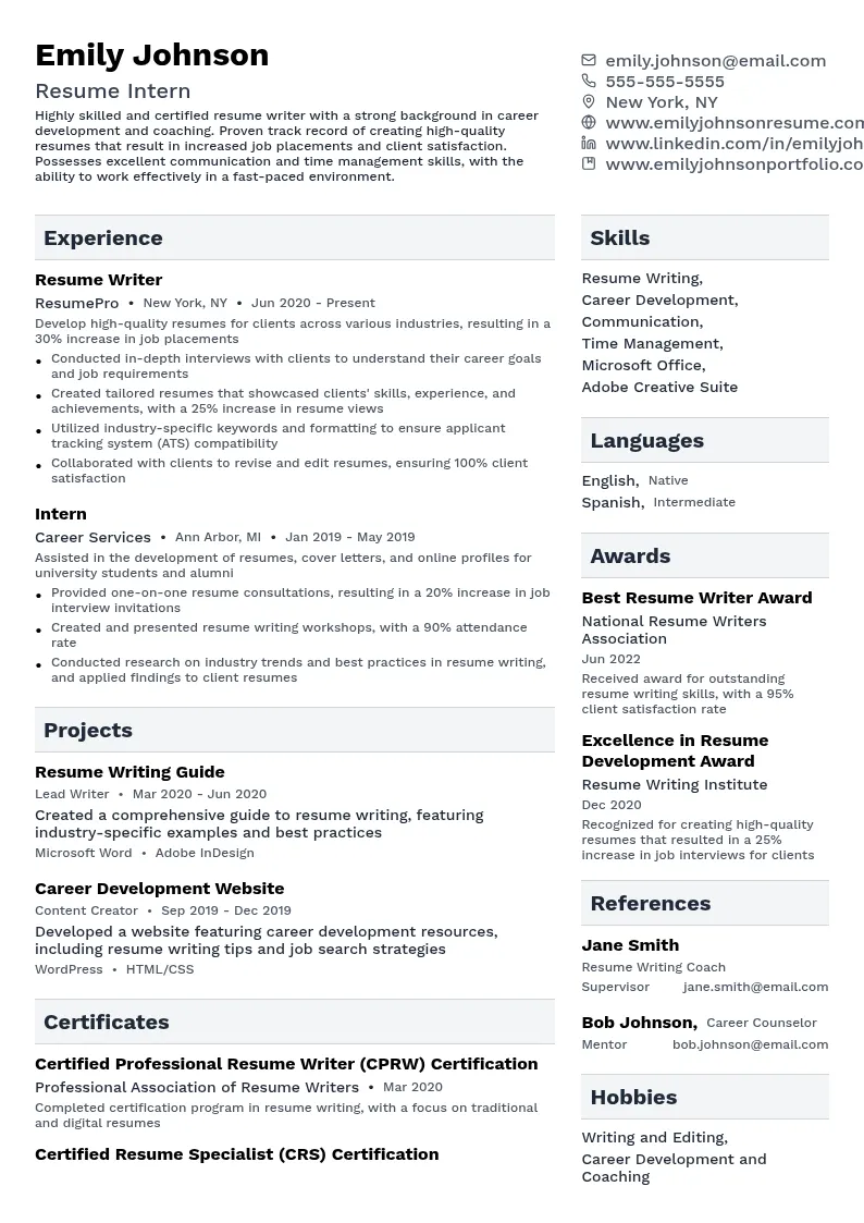 Resume Intern resume example