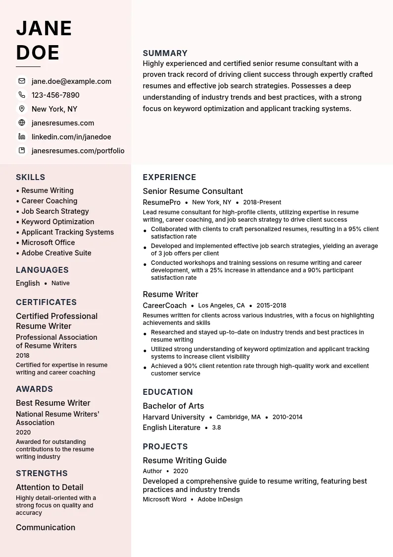 Senior Resume Consultant resume example