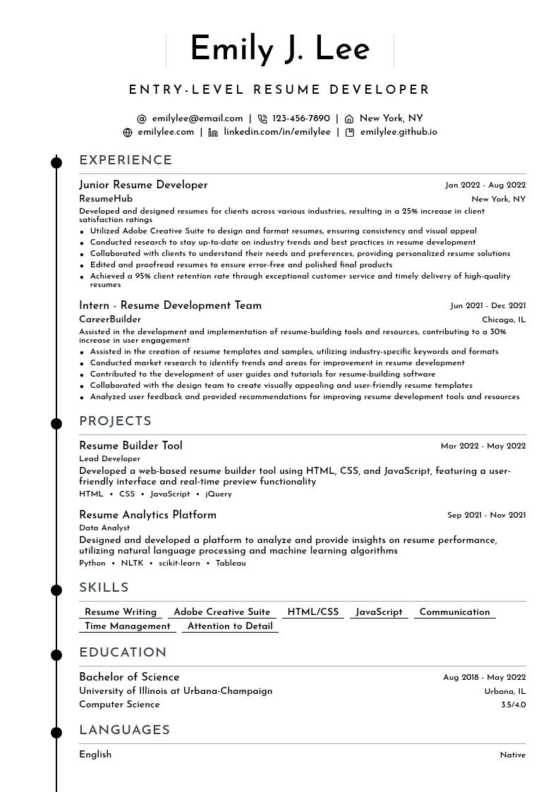 Entry-Level Resume Developer resume example
