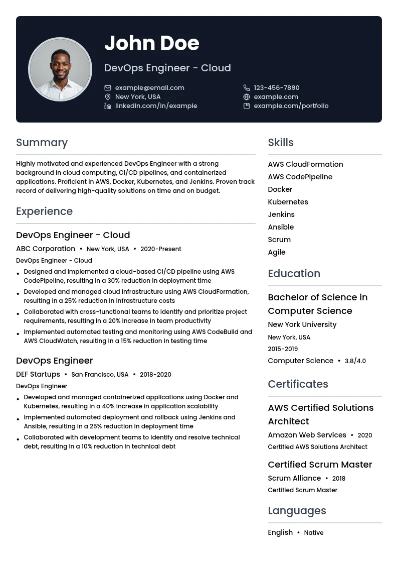 DevOps Engineer - Cloud resume example
