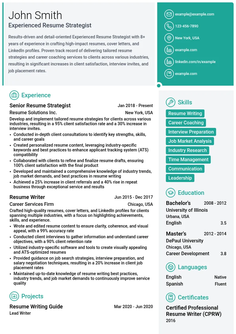 Experienced Resume Strategist resume example