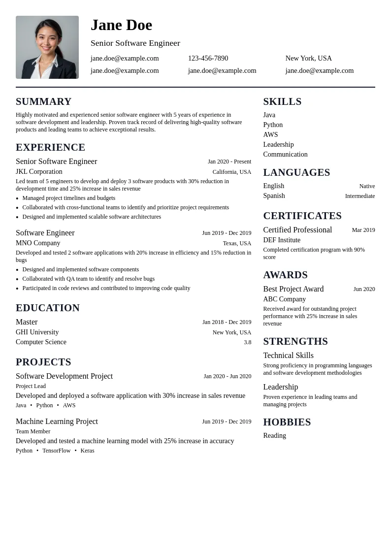 Senior Specialized Role resume example