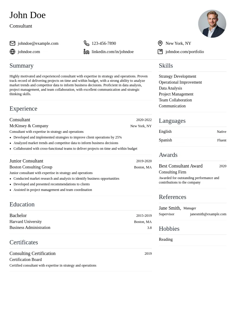Consultant Role resume example