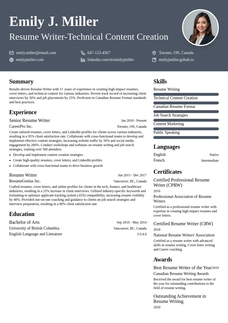 Resume Writer-Technical Content Creation resume example