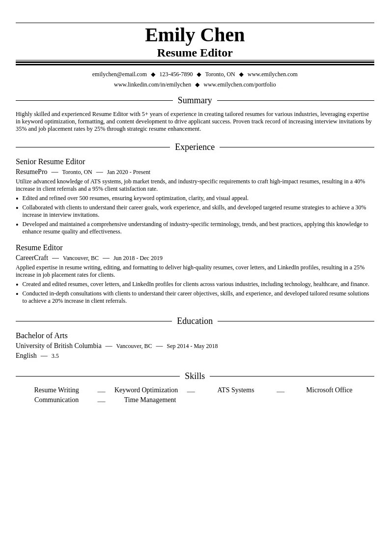 Resume Editor resume example