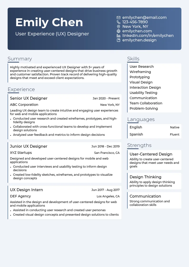 User Experience (UX) Designer resume example