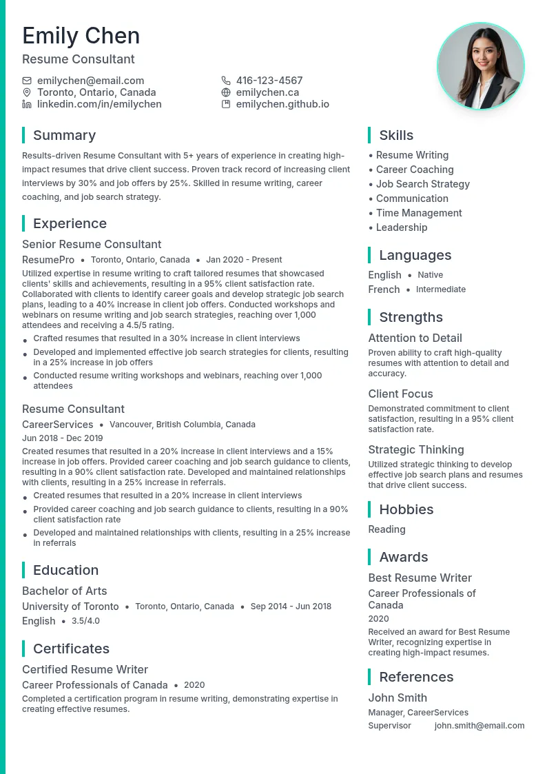 Resume Consultant resume example