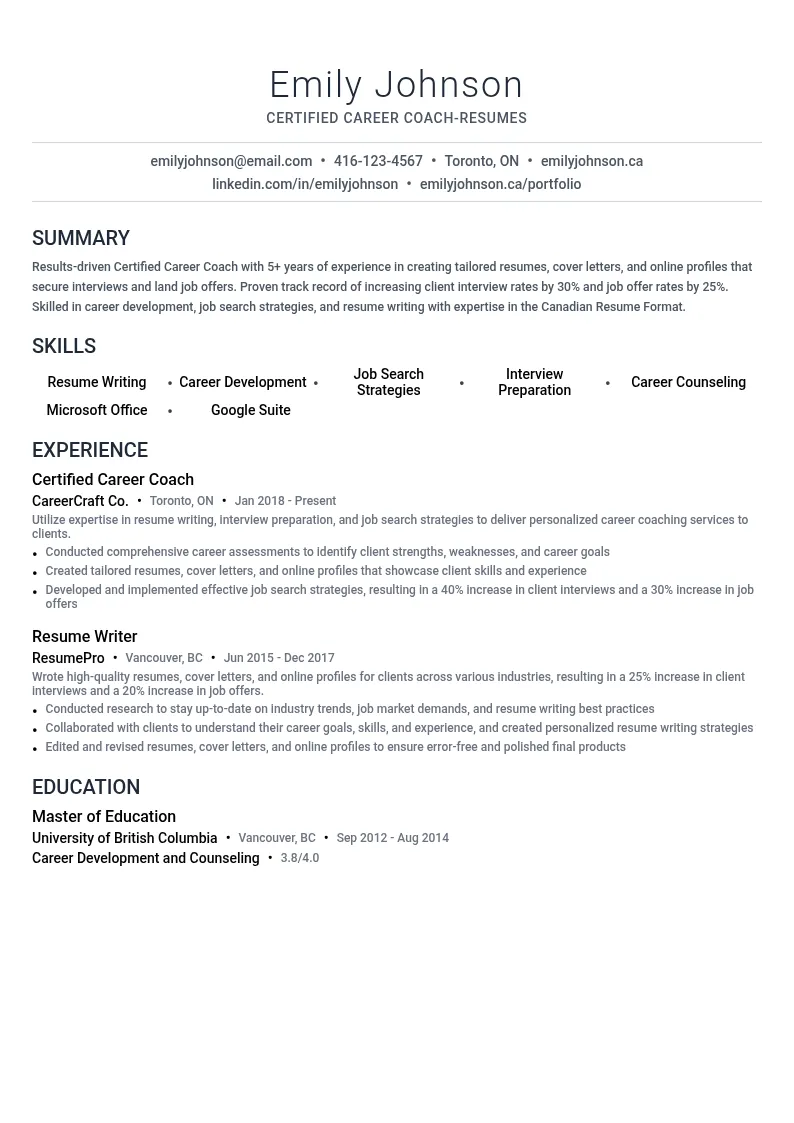 Certified Career Coach-Resumes resume example