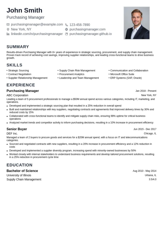 Purchasing Manager resume example
