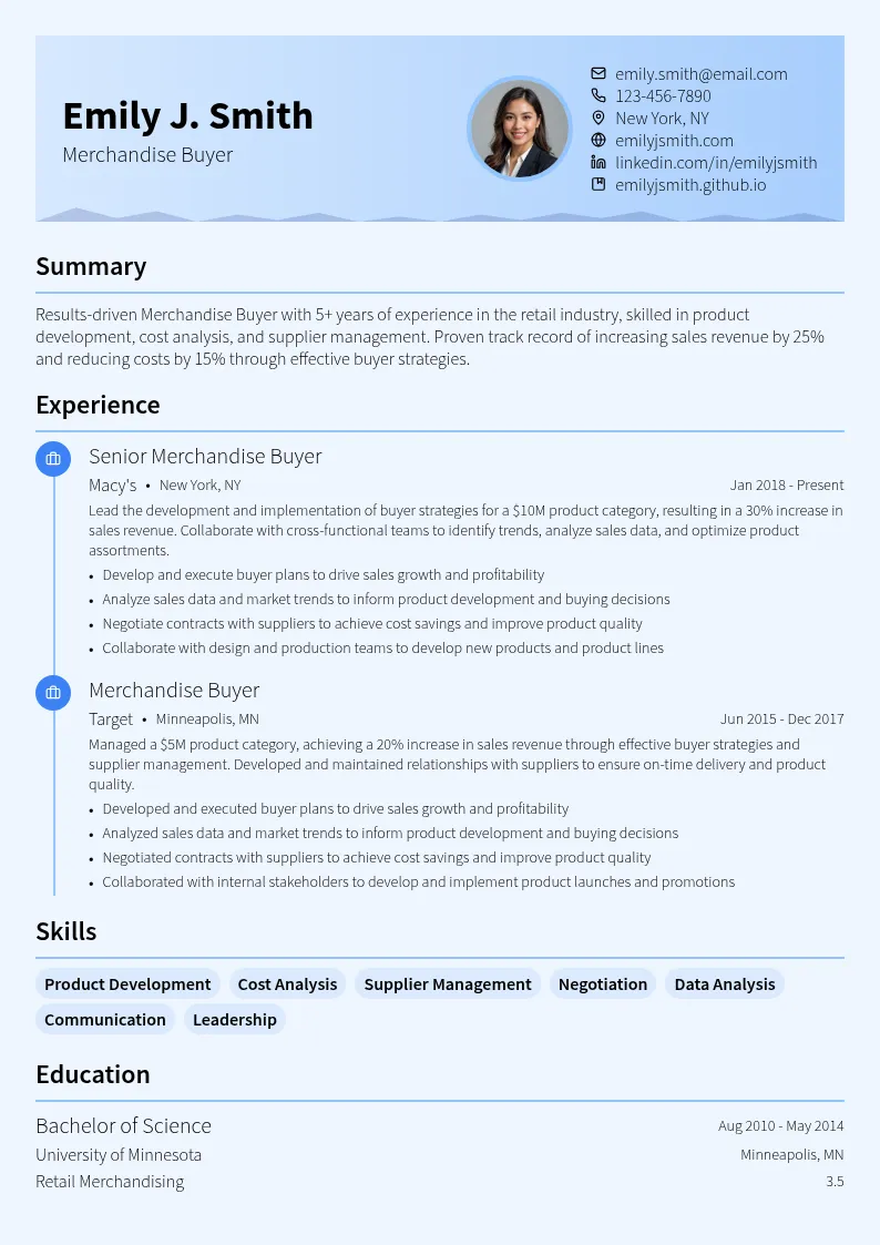Merchandise Buyer resume example