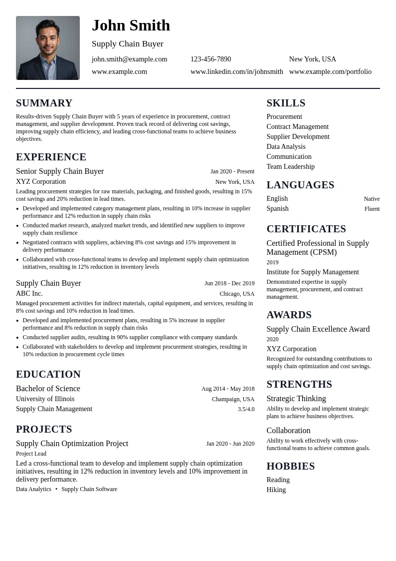 Supply Chain Buyer resume example