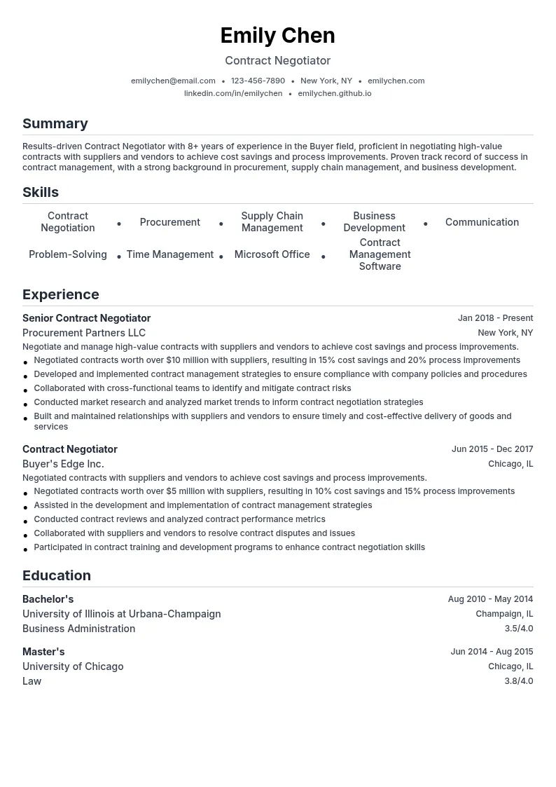 Contract Negotiator resume example