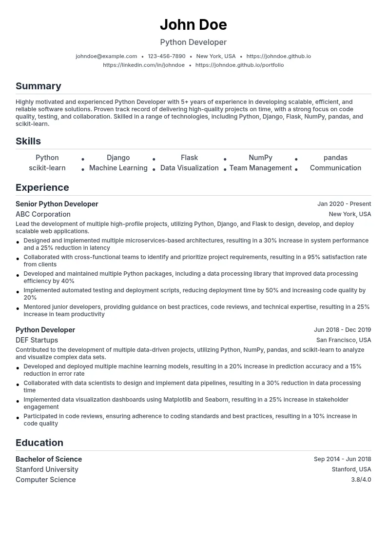 Python Developer resume example