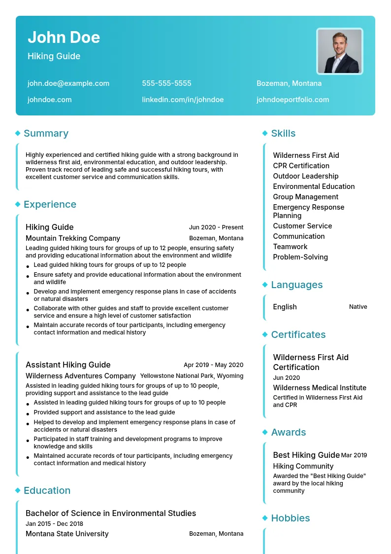 Hiking Guide resume example