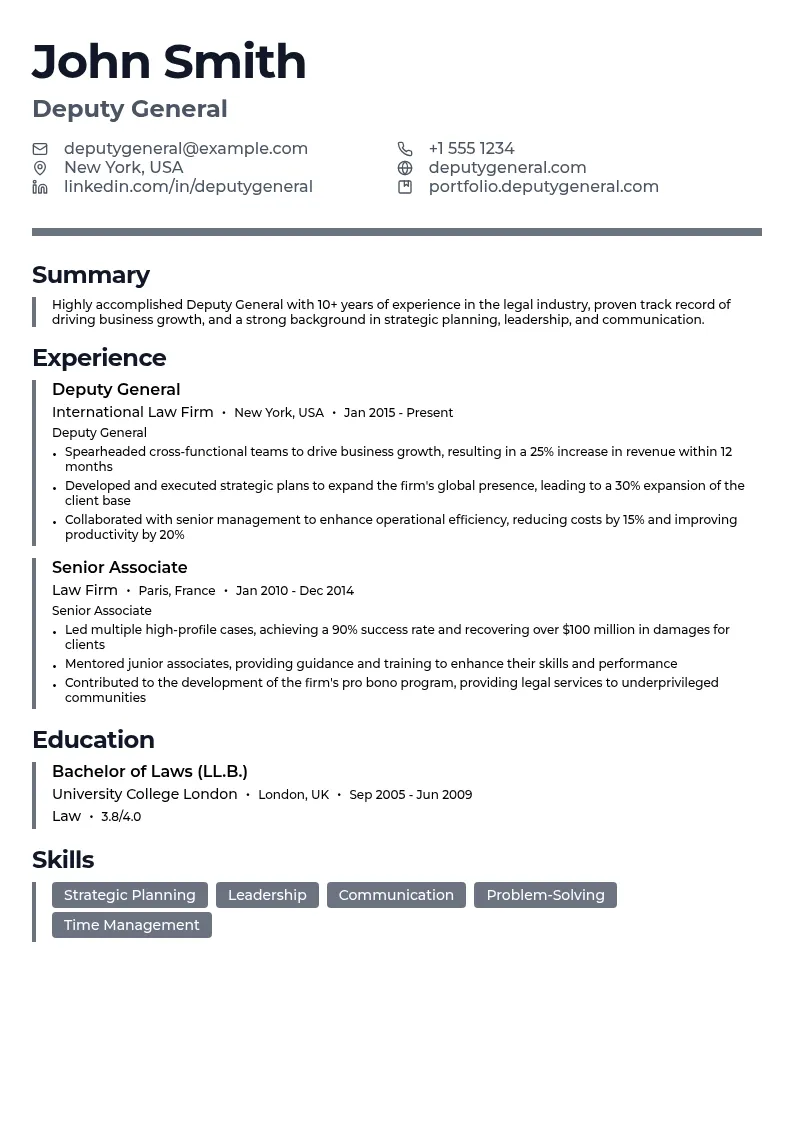 Deputy General resume example
